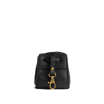 Pebbled--black | Small leather pouch with leather drawstring closure and lobster claw clasp