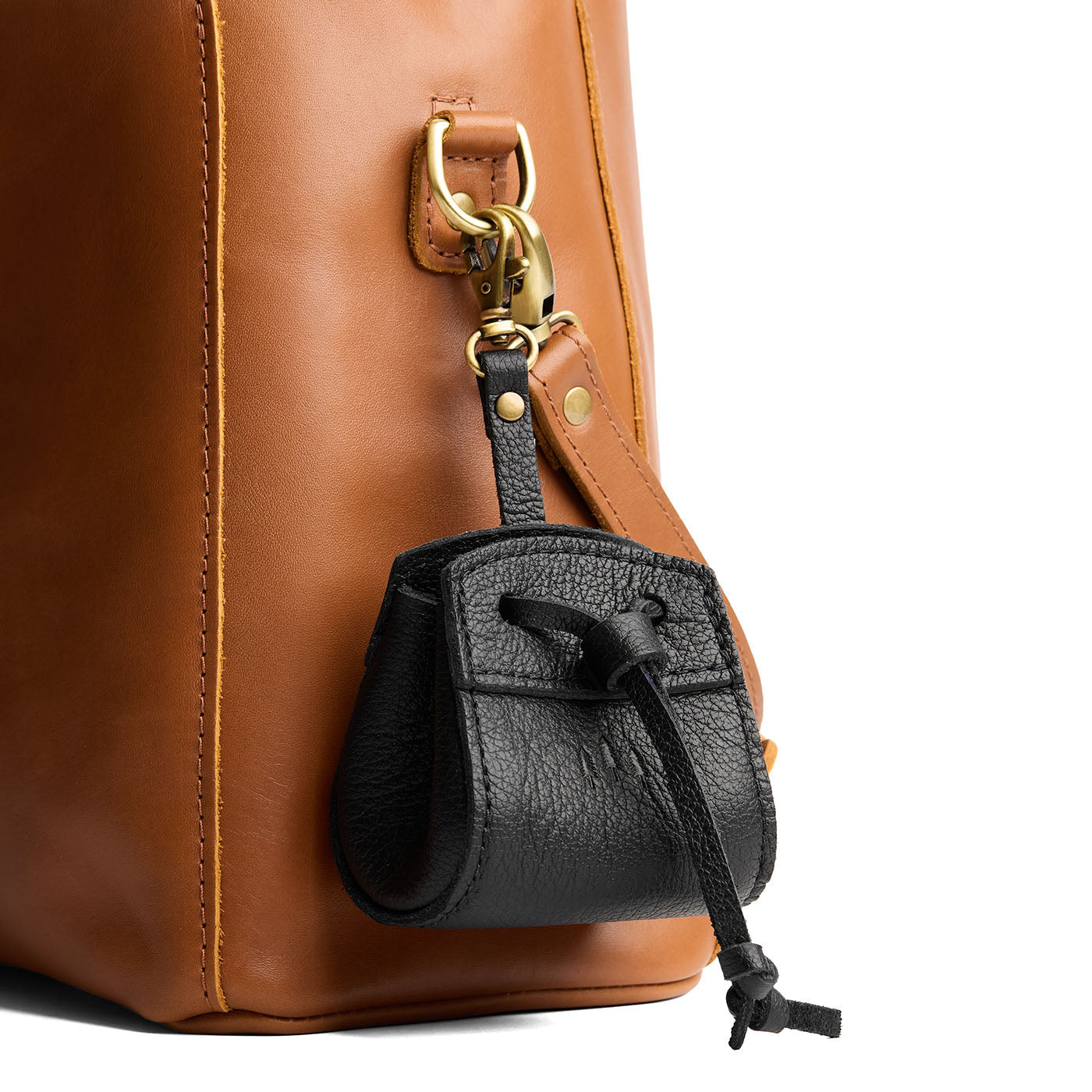 Pebbled--black | Small leather pouch with leather drawstring closure and lobster claw clasp