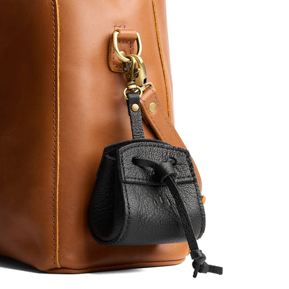Pebbled--black | Small leather pouch with leather drawstring closure and lobster claw clasp