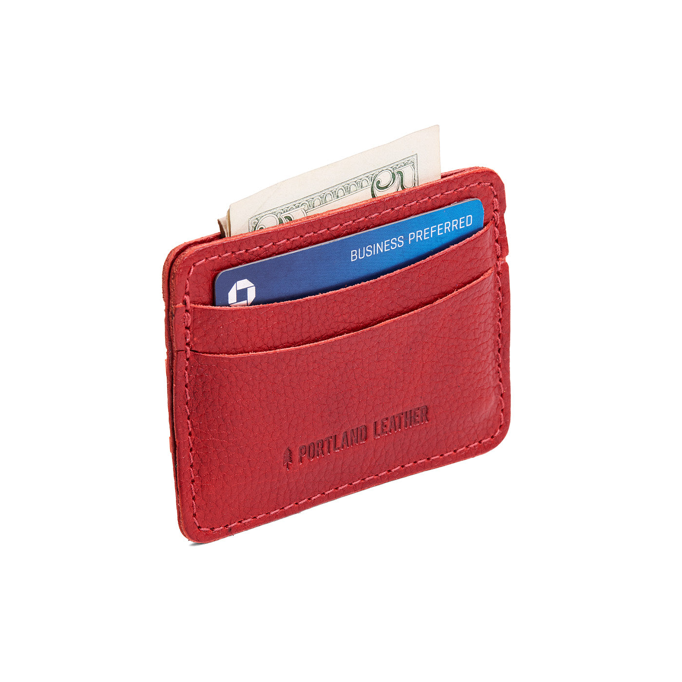 Chili Red | Minimalist leather wallet with card slots and PLG logo