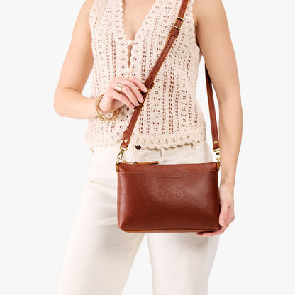 Nutmeg*Small | Zip top crossbody bag with detachable strap
