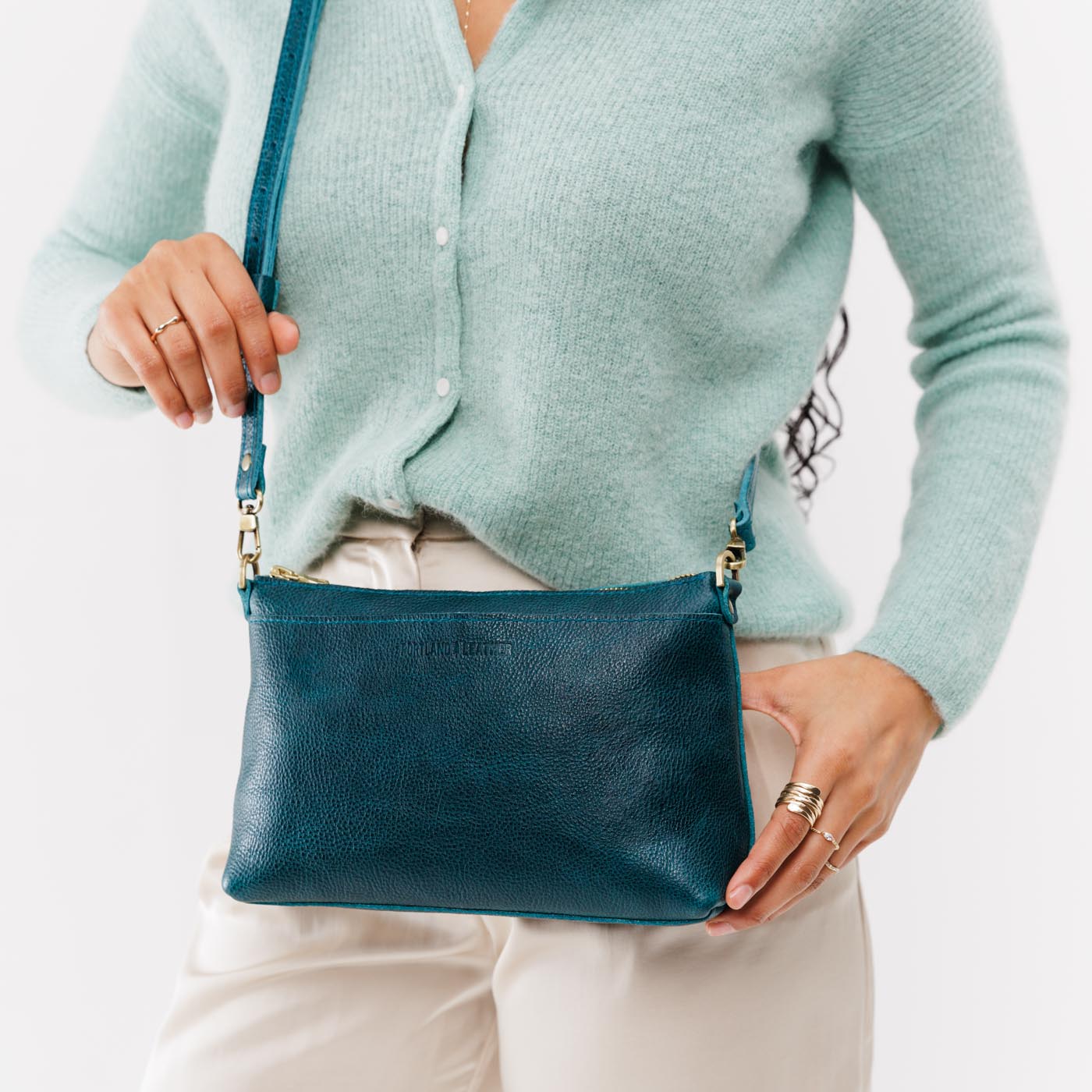 Lagoon*Small | Zip top petite crossbody bag with detachable strap