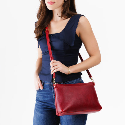 Chili Red*Large | Zip top crossbody bag with detachable strap
