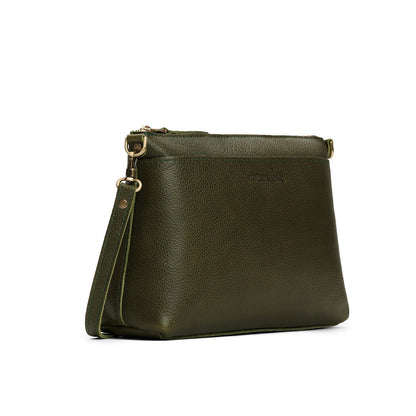 Pebbled Olive*Large | Zip top petite crossbody bag with detachable strap