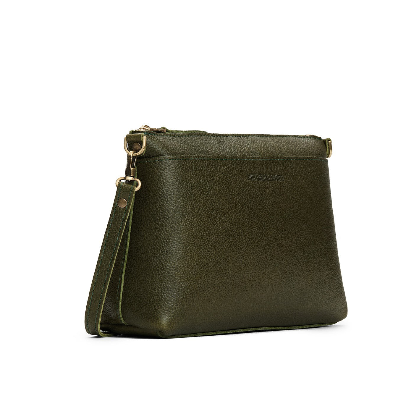 Pebbled Olive*Large | Zip top petite crossbody bag with detachable strap