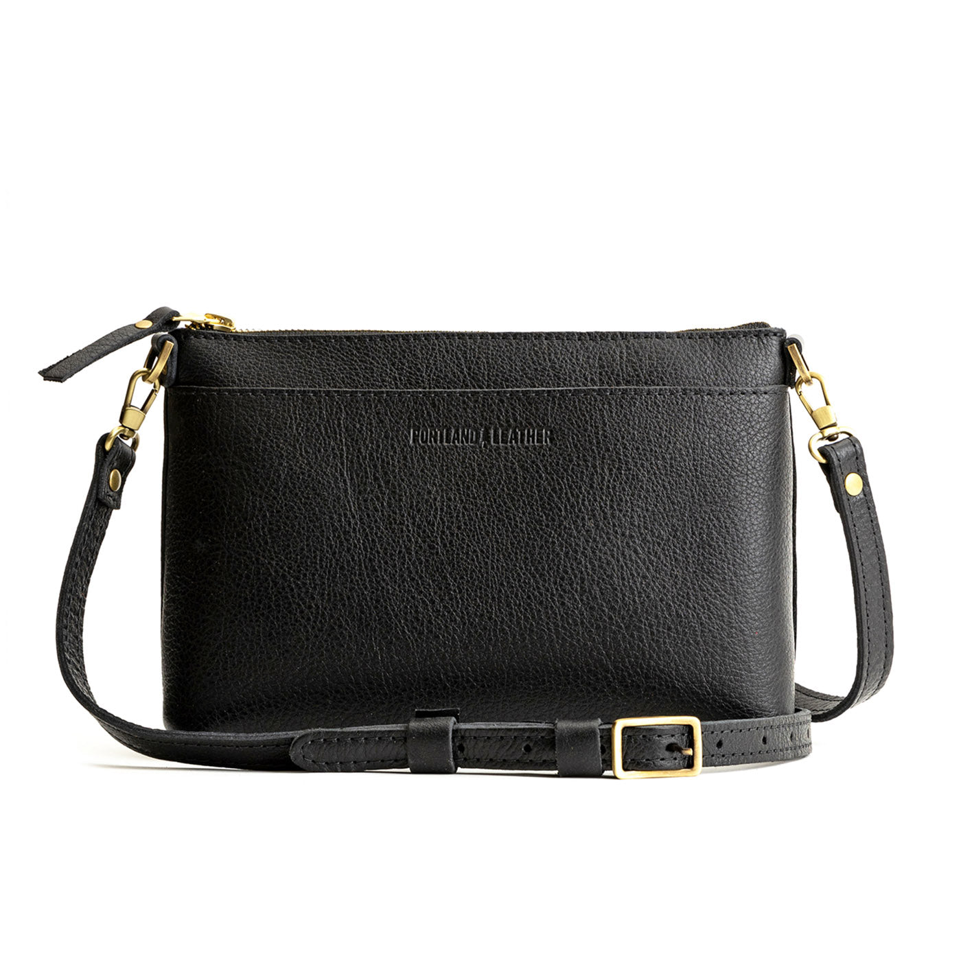 Pebbled--black*Small | Zip top petite crossbody bag with detachable strap
