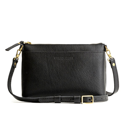 Pebbled--black*Small | Zip top petite crossbody bag with detachable strap