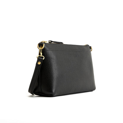 Pebbled--black*Small | Zip top petite crossbody bag with detachable strap