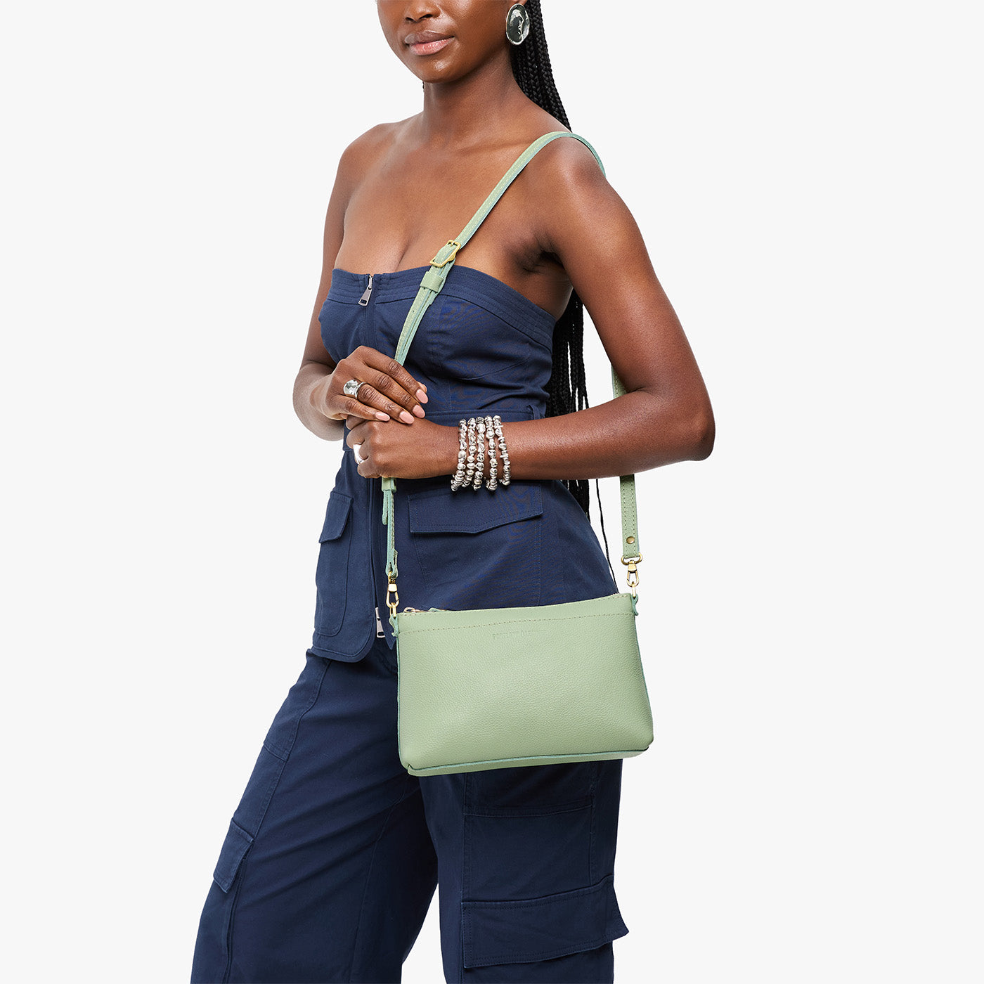 Pistachio*Small | Zip top crossbody bag with detachable strap