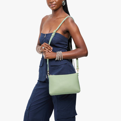 Pistachio*Small | Zip top crossbody bag with detachable strap