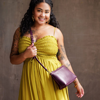 Plum*Small | Zip top petite crossbody bag with detachable strap