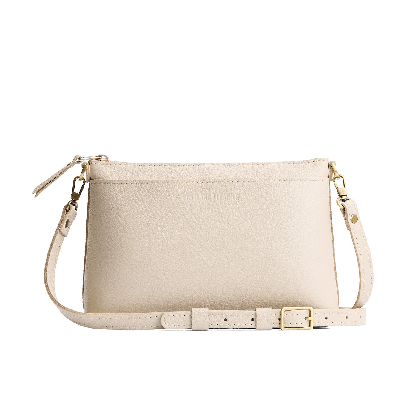 Pebbled Bone*Small | Zip top petite crossbody bag with detachable strap
