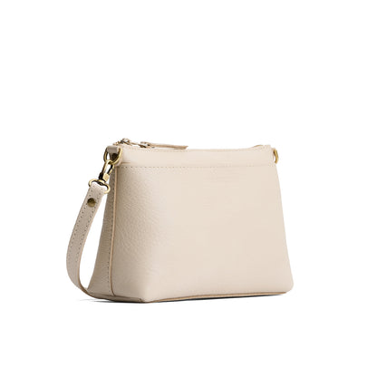 Pebbled Bone*Small | Zip top petite crossbody bag with detachable strap