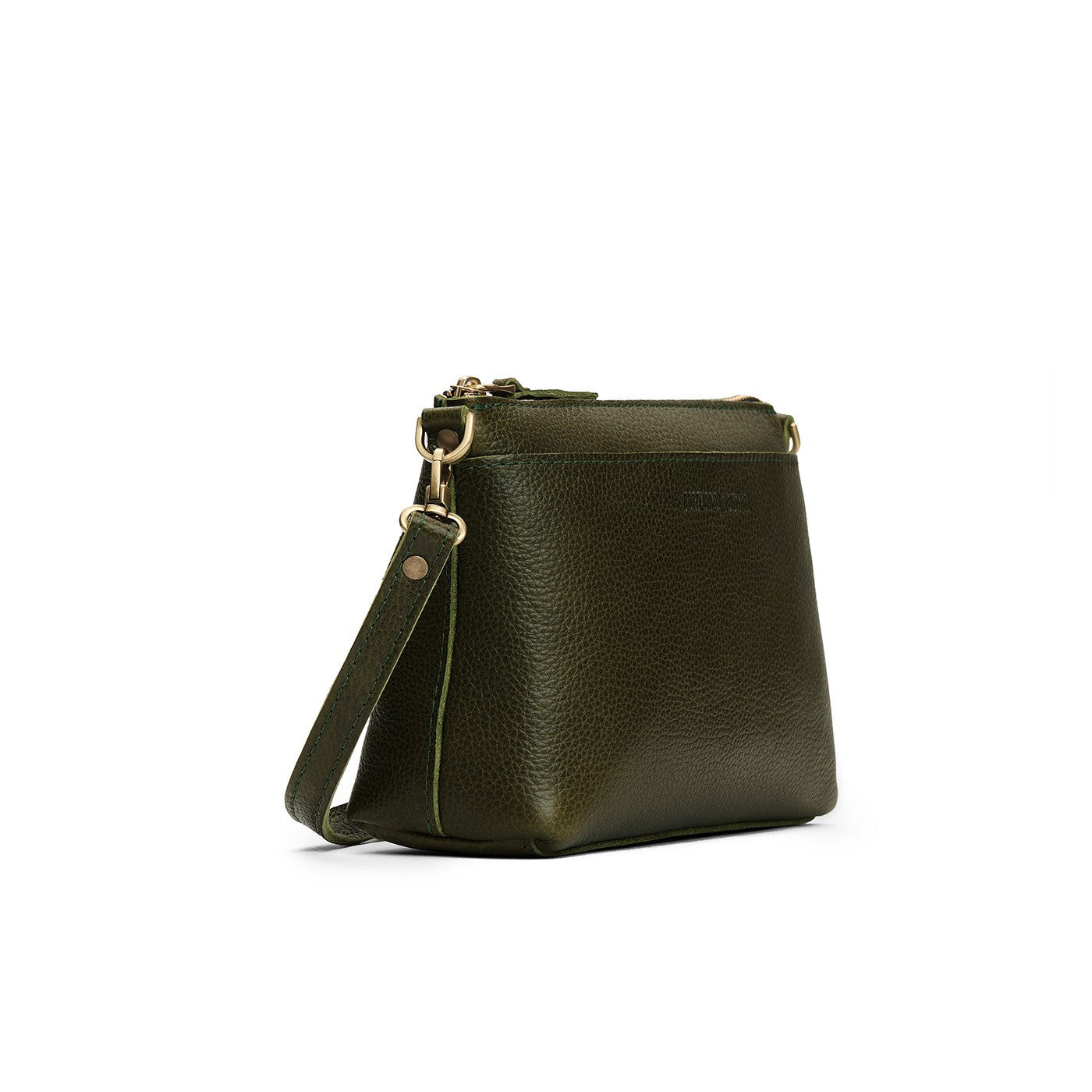 Pebbled Olive*Small | Zip top petite crossbody bag with detachable strap