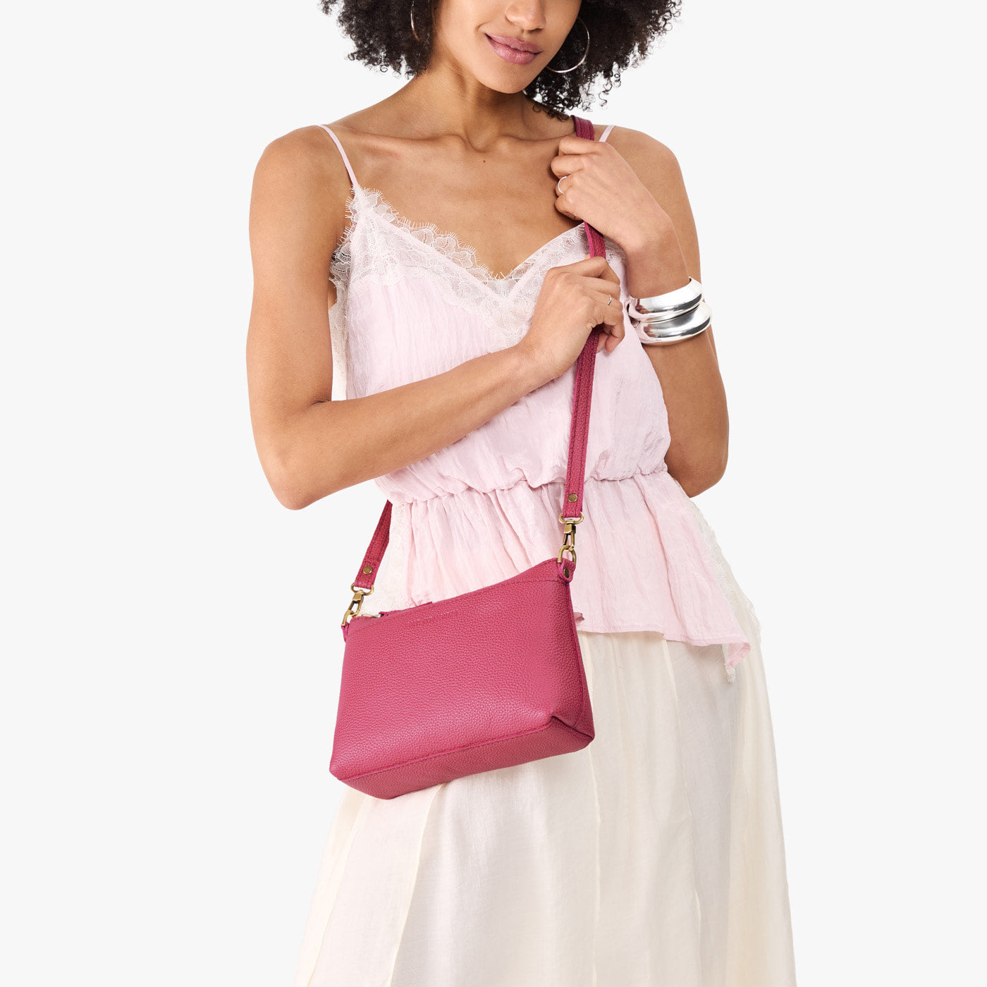 Wild Rose*Small | Zip top crossbody bag with detachable strap