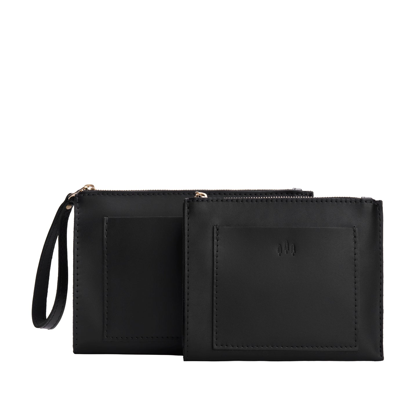 Black | Size comparison of both wristlet pouch with front pocket and zipper closure