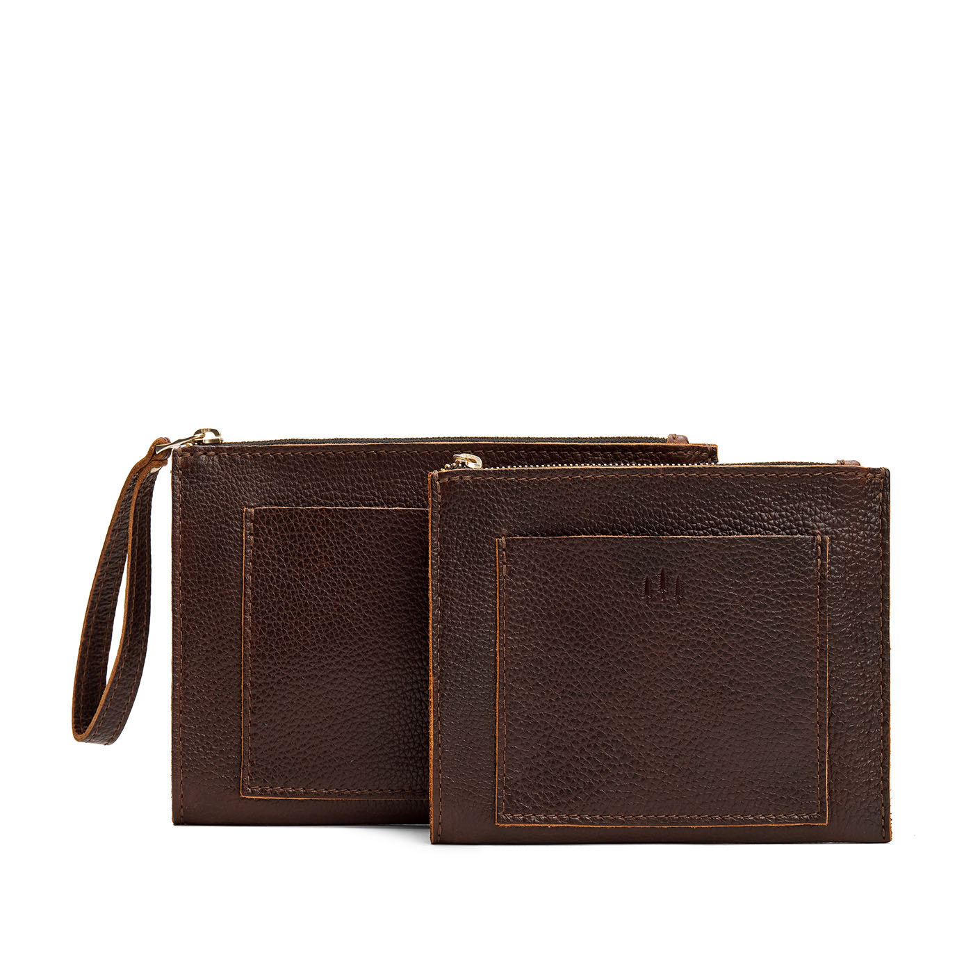 Coldbrew | Size comparison of both wristlet pouch with front pocket and zipper closure