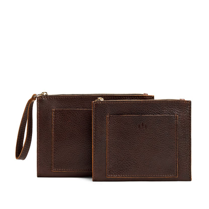 Coldbrew | Size comparison of both wristlet pouch with front pocket and zipper closure