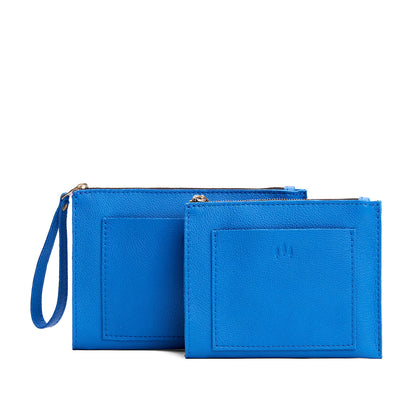 Skydive | Size comparison of both wristlet pouch with front pocket and zipper closure