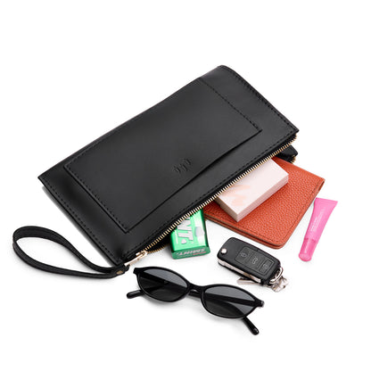 Black*Large | Wristlet pouch with front pocket and zipper closure