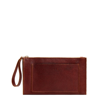 Nutmeg*Large | Wristlet pouch with front pocket and zipper closure