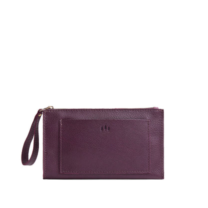 Plum*Large | Wristlet pouch with front pocket and zipper closure