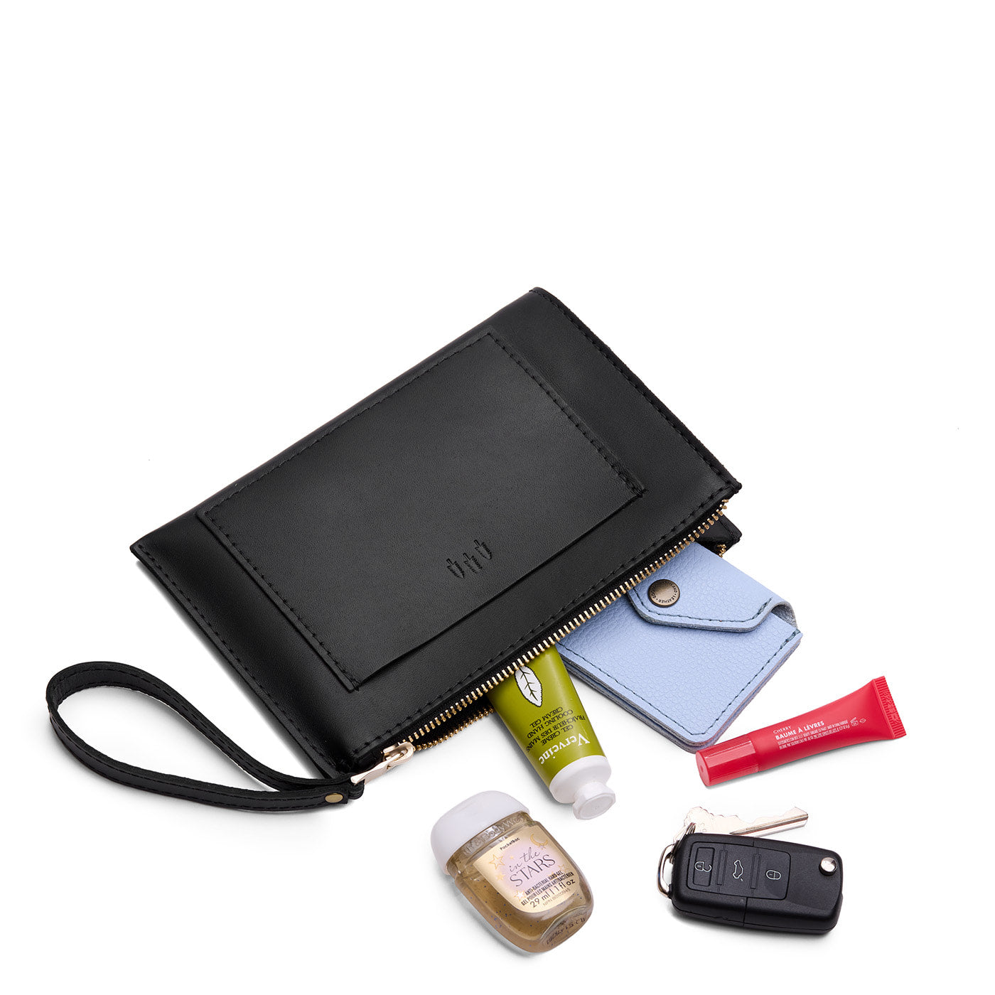 Black*Small | Wristlet pouch with front pocket and zipper closure