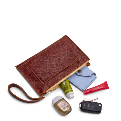 Nutmeg*Small | Wristlet pouch with front pocket and zipper closure