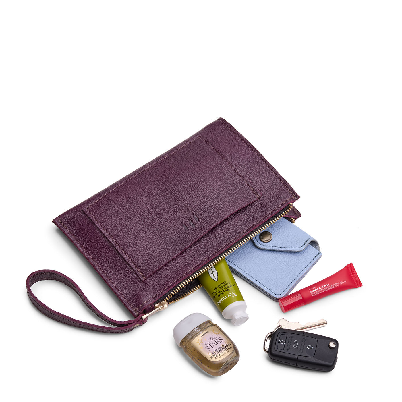 Plum*Small | Wristlet pouch with front pocket and zipper closure