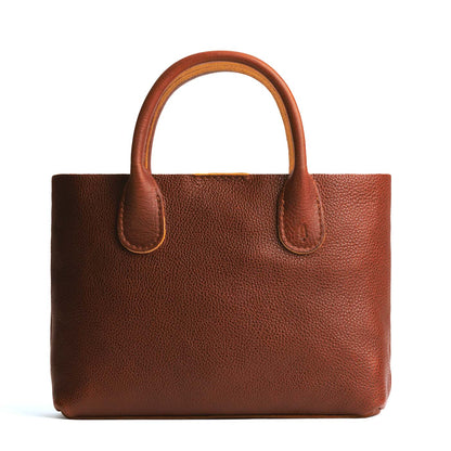 Nutmeg*Large | Mid-size tote purse with structured leather handles and crossbody strap