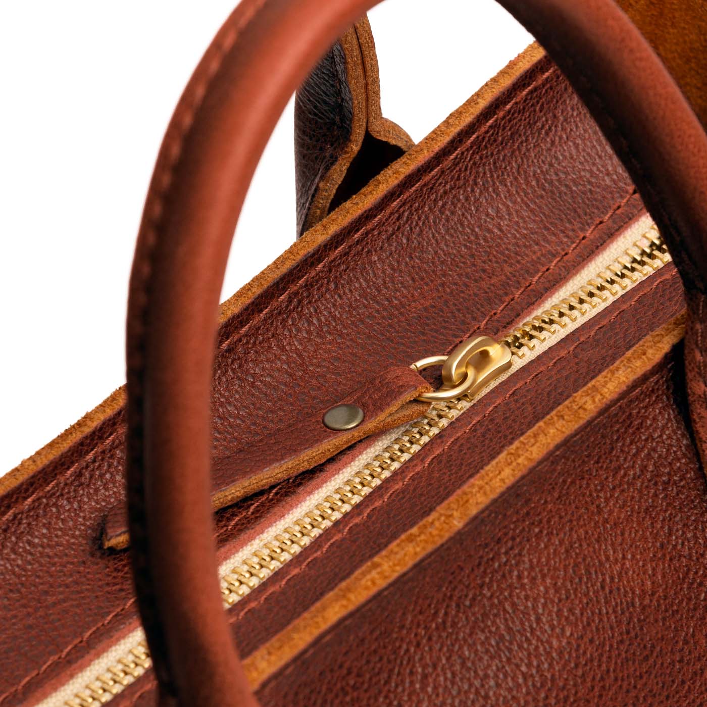 Nutmeg*ANY*Zipper | Petite tote purse with structured leather handles and crossbody strap