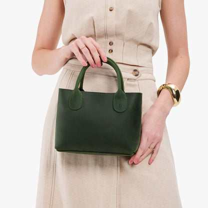 Evergreen*Small | Petite tote purse with structured leather handles and crossbody strap