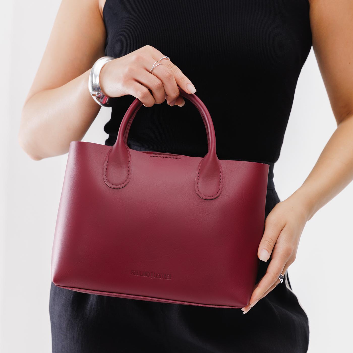 Berry Good*Large*Classic | Mid-size tote purse with structured leather handles and crossbody strap
