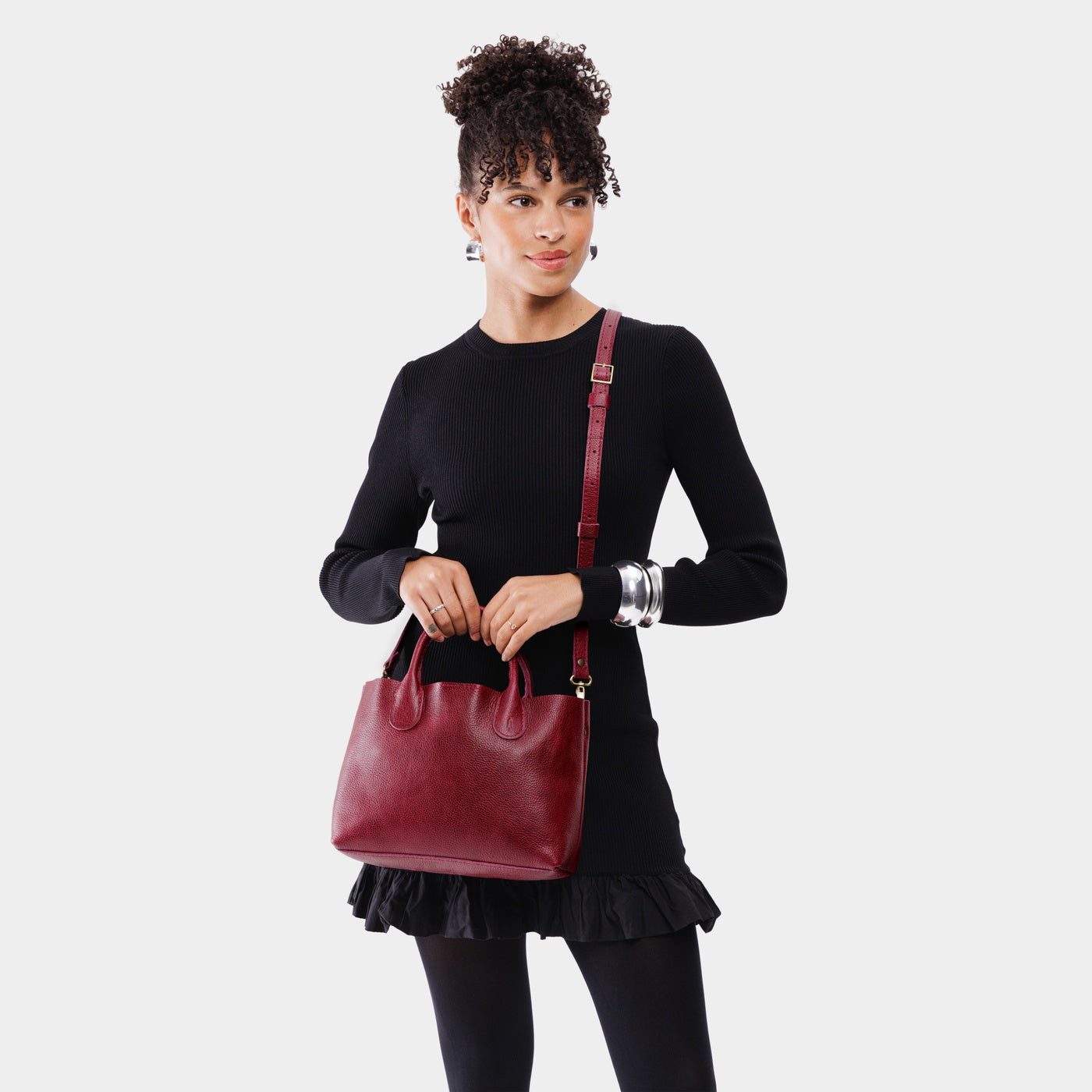 Orchid*Large | Mid-size tote purse with structured leather handles and crossbody strap