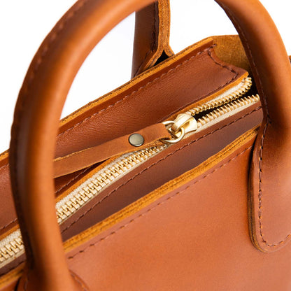 Honey*ANY*Zipper | Petite tote purse with structured leather handles and crossbody strap