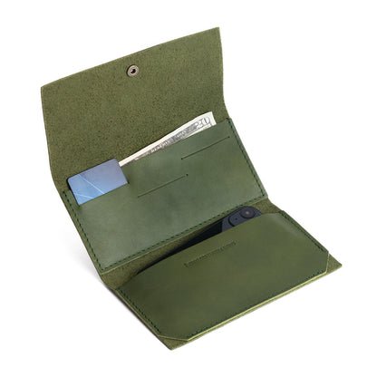 Pine | Leather wallet with snap closure open