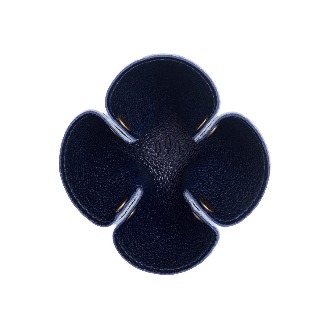 Cobalt | Clover leaf-shaped foldable leather tray with snap-button corners