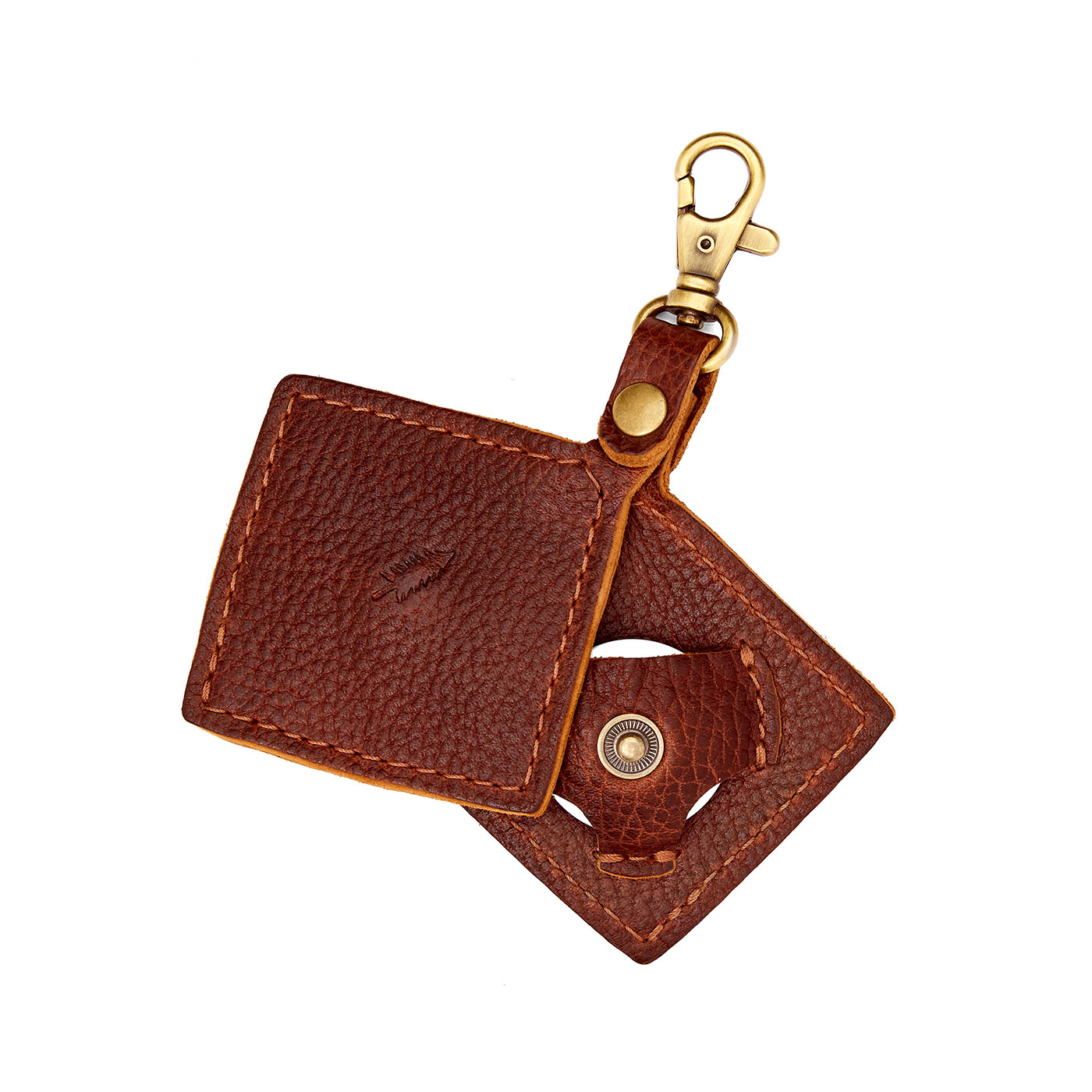 Nutmeg | Diamond shaped leather AirTag holder on a lobster clasp keychain
