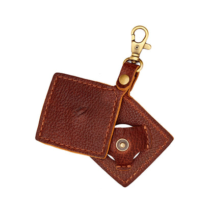 Nutmeg | Diamond shaped leather AirTag holder on a lobster clasp keychain