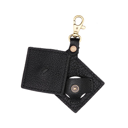 Pebbled--black | Diamond shaped leather AirTag holder on a lobster clasp keychain