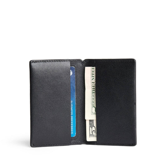 Black Rock | Leather bifold card holder wallet open with card and cash inside