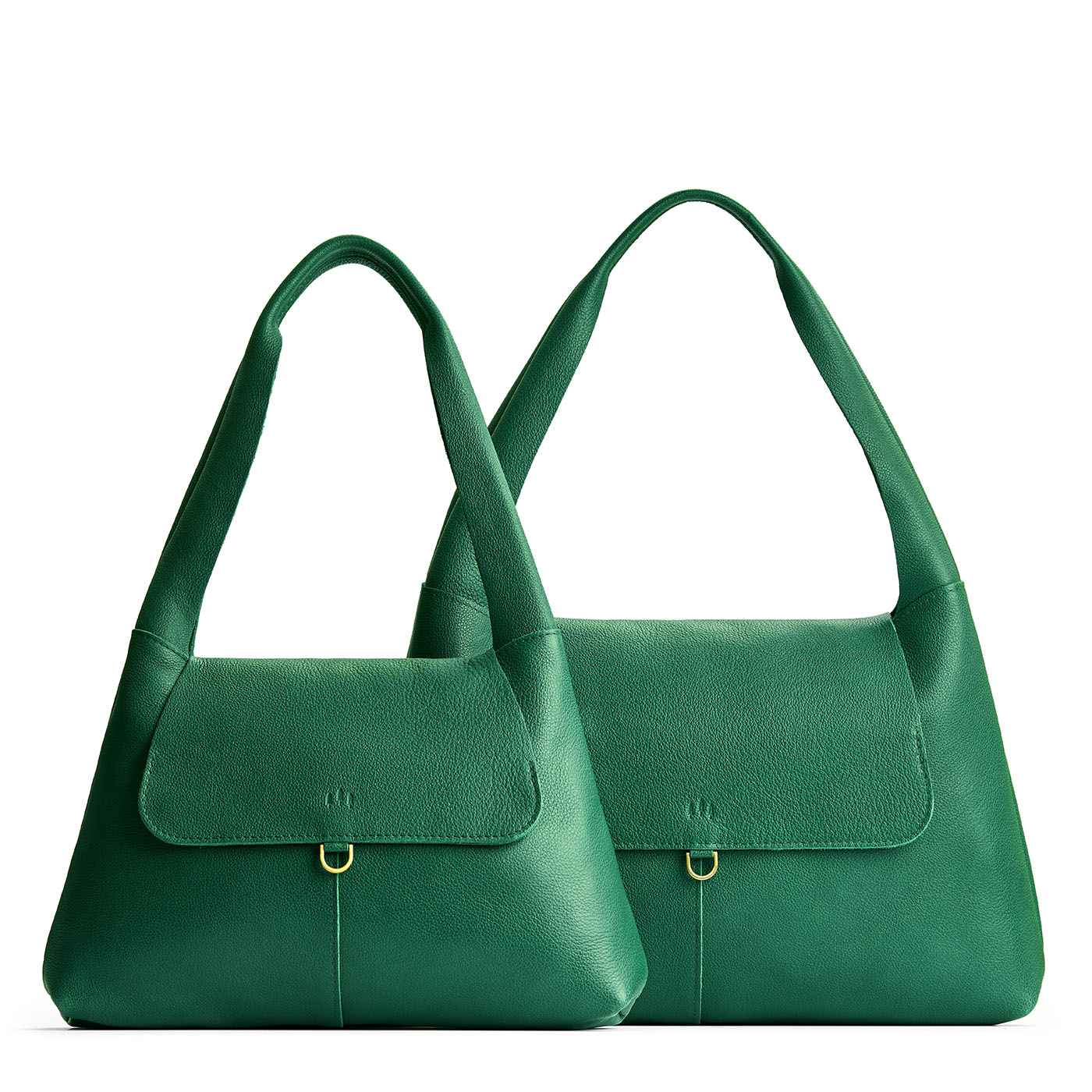 Bacalar | Comparison image of a slouchy triangle shaped shoulder bag with a flap