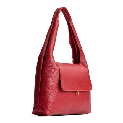 Chili Red*Large | Slouchy triangle shaped shoulder bag with a flap