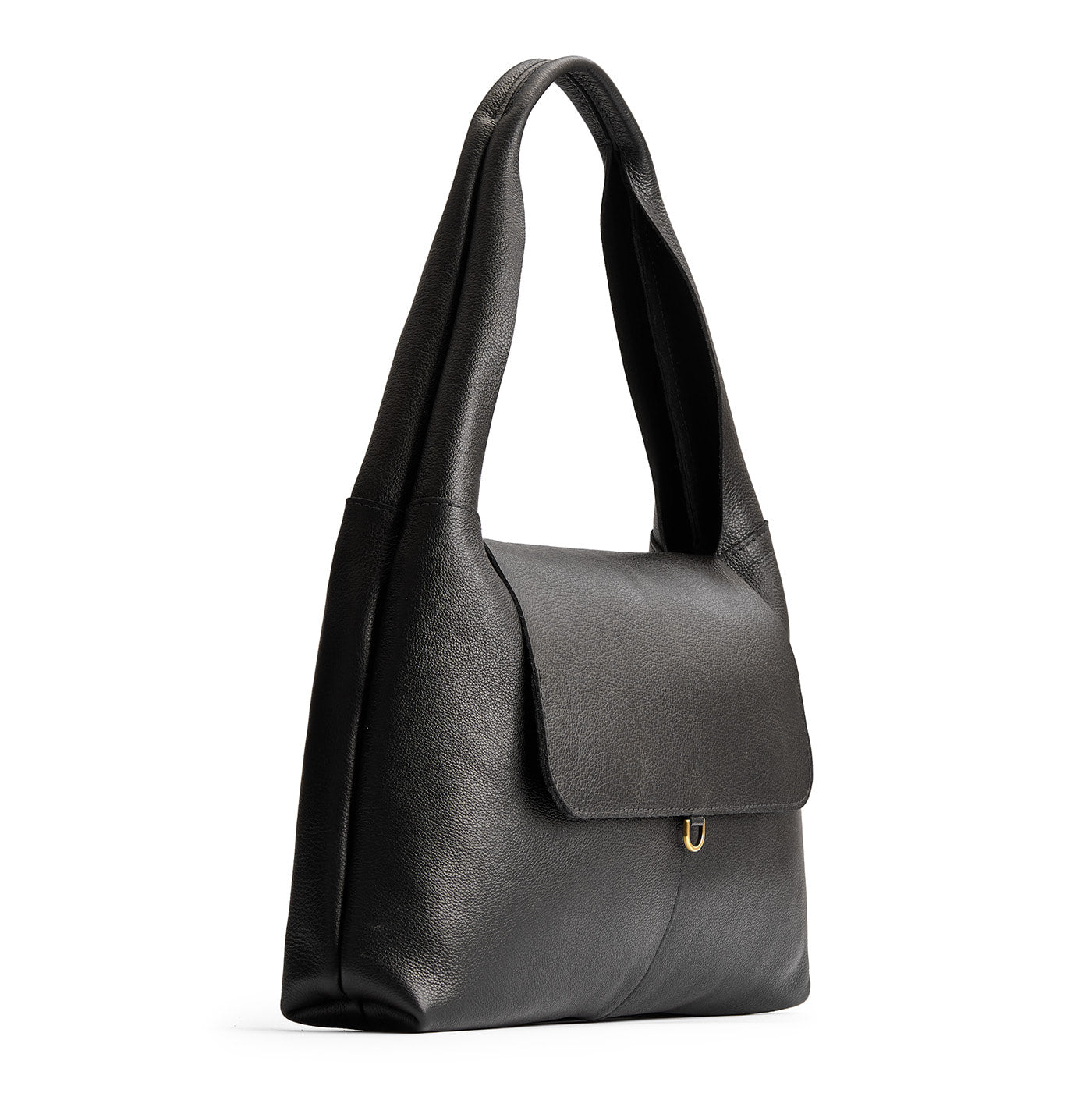 Pebbled--black*Large | Slouchy triangle shaped shoulder bag with a flap