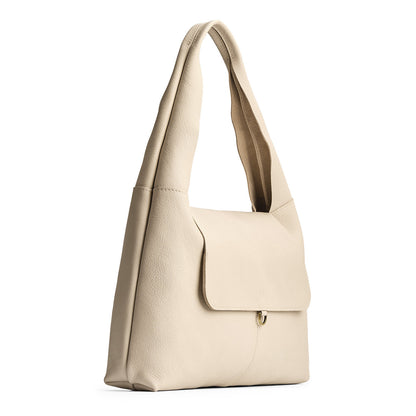 Pebbled Bone*Large | Slouchy triangle shaped shoulder bag with a flap