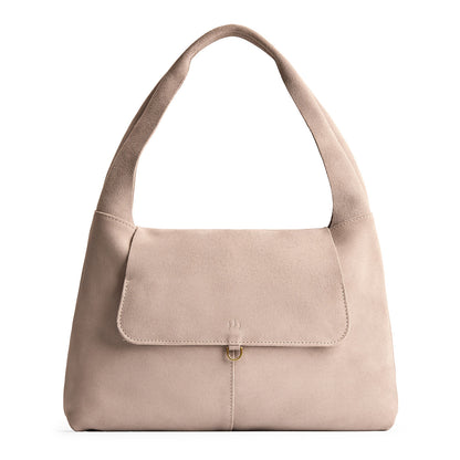 Taupe*Large | Slouchy triangle shaped shoulder bag with a flap