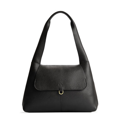 Pebbled--black*Medium | Slouchy triangle shaped shoulder bag with a flap
