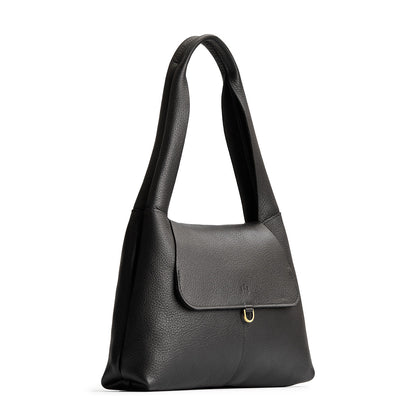 Pebbled--black*Medium | Slouchy triangle shaped shoulder bag with a flap