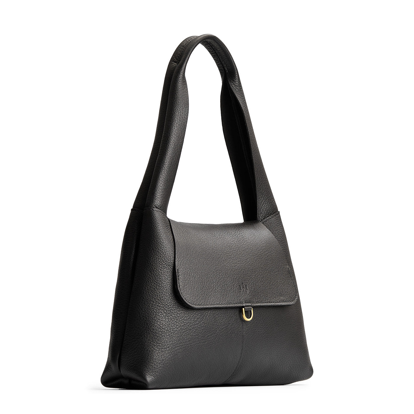 Pebbled--black*Medium | Slouchy triangle shaped shoulder bag with a flap