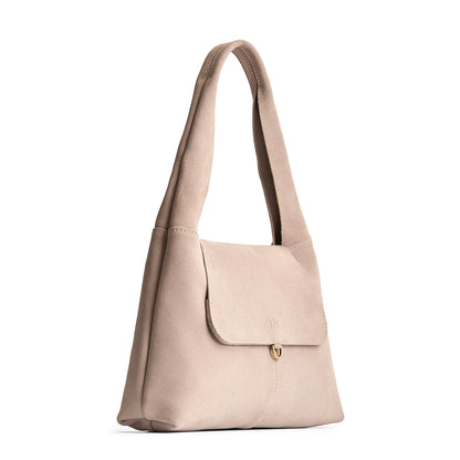 Taupe*Medium | Slouchy triangle shaped shoulder bag with a flap